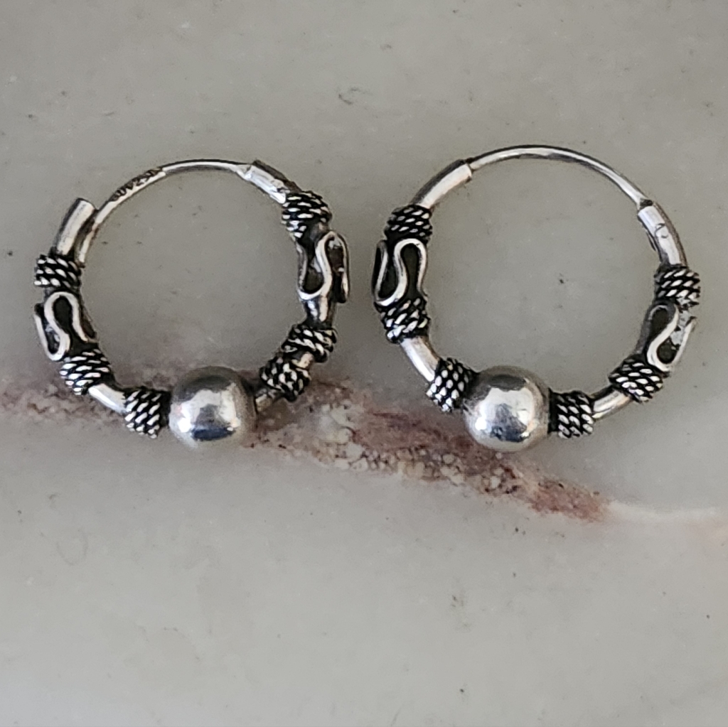 Sterling Silver Su925 Bali Hoop Earrings